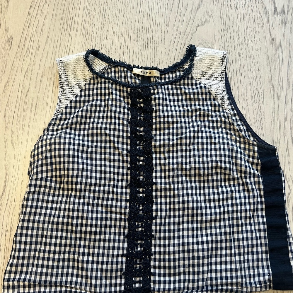 Blue and White Gingham Sleeveless Top